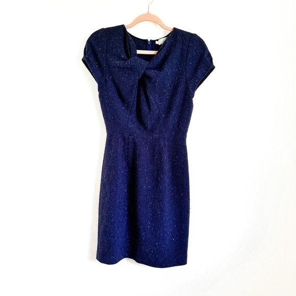 Jason Wu Blue Purple Black Tweed Cashmere Short Sleeve Twist collar Mini Dress 2 - Picture 1 of 6